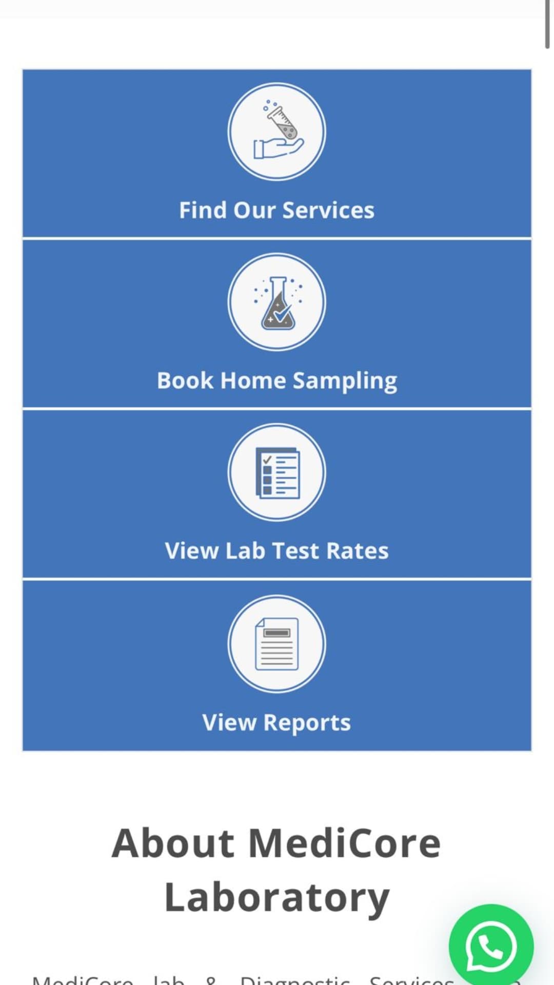 MediCore Hospital mobile interface